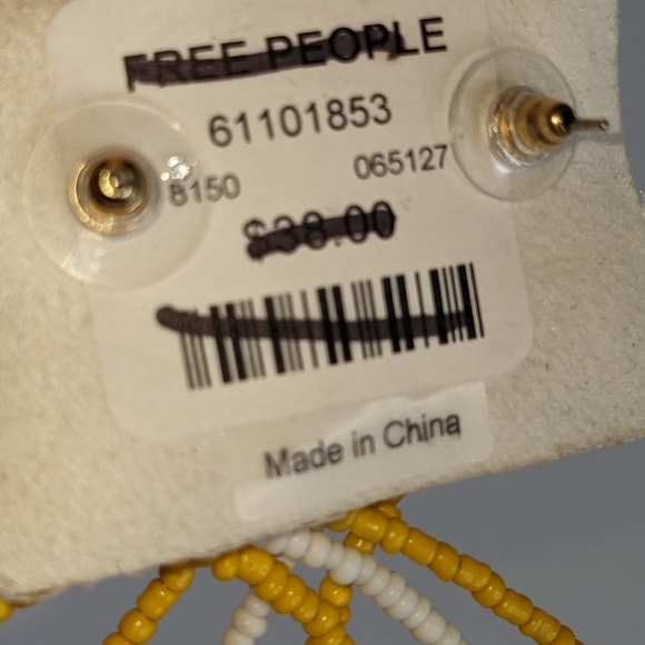 Free People NWT triple hoop bead earrings large yellow white - Picture 4 of 9